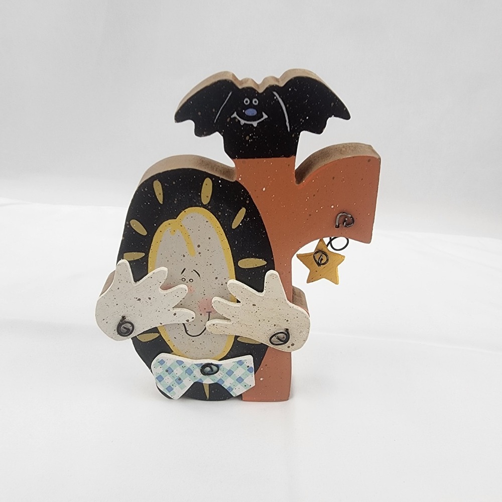 Halloween Trick Or Treat Hand Painted Letters Shelf Sitter Scarecrow Ghost Cat - Picture 3 of 10